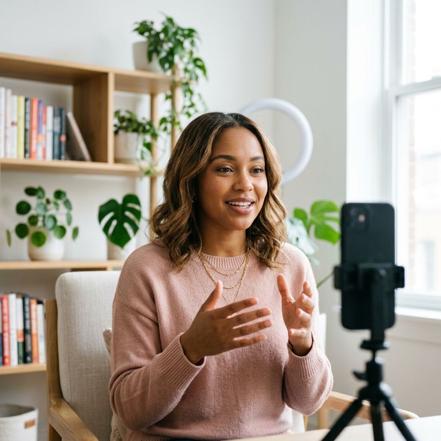 Example coaching post: a creator recording content