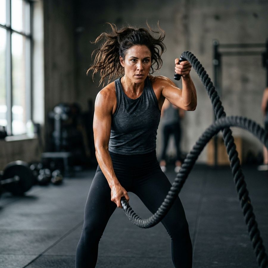 Example fitness post: a member mid-workout
