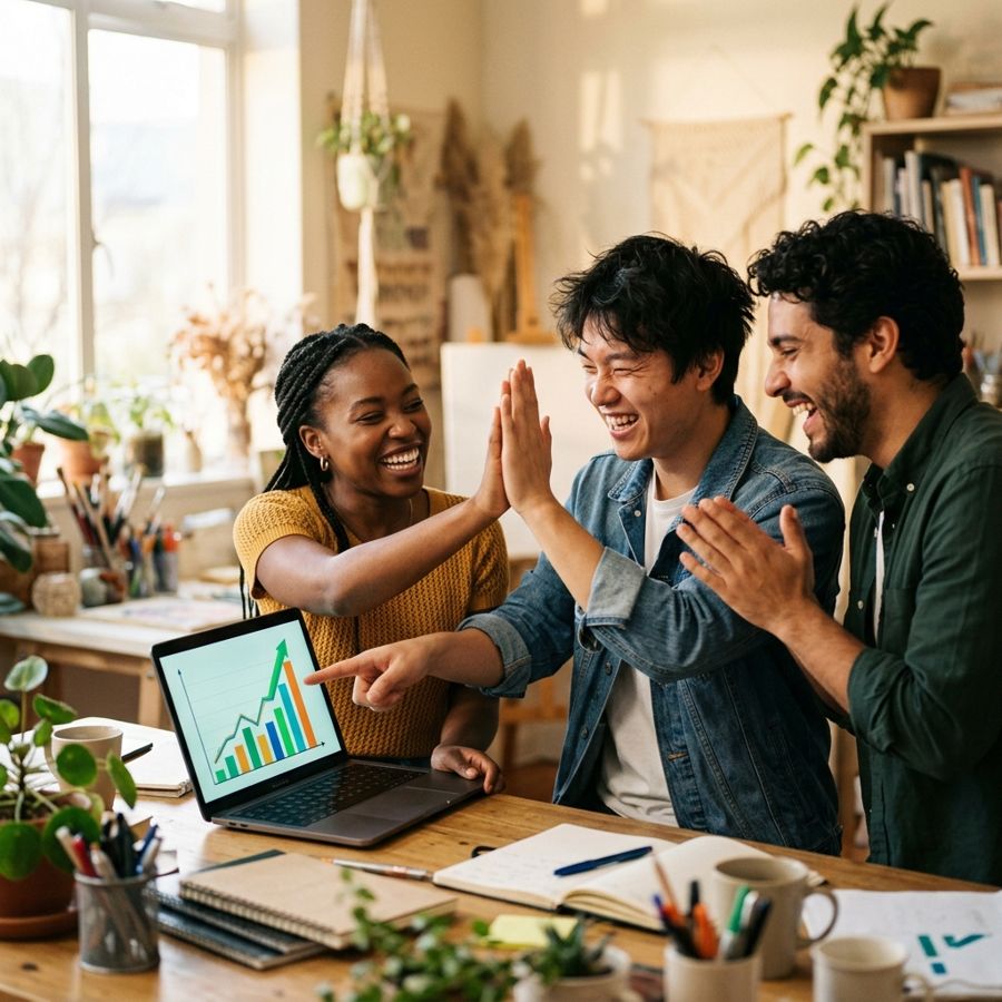 Example agency post: a creative team celebrating a win