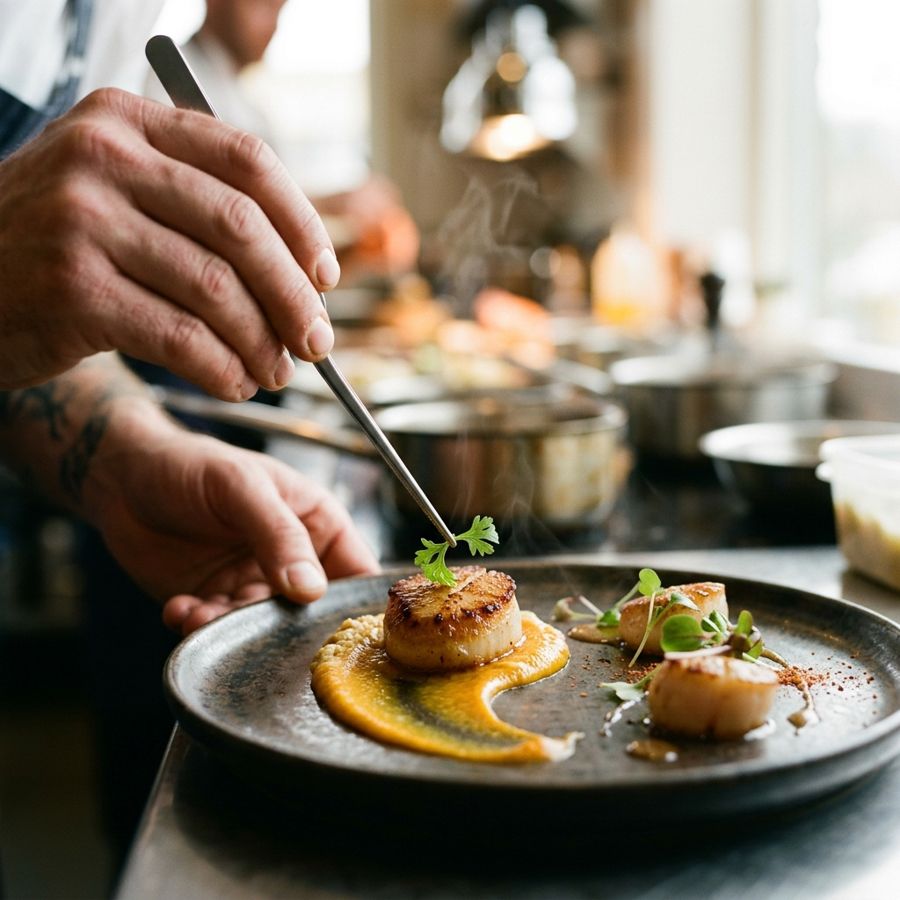 Example restaurant post: a chef plating a dish