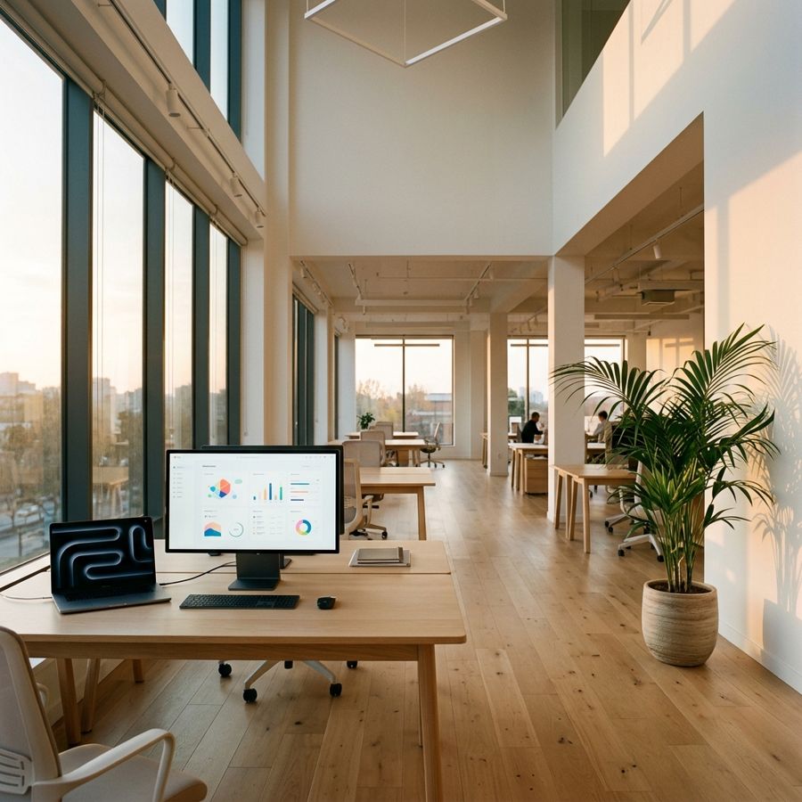 Example SaaS post: a modern startup workspace